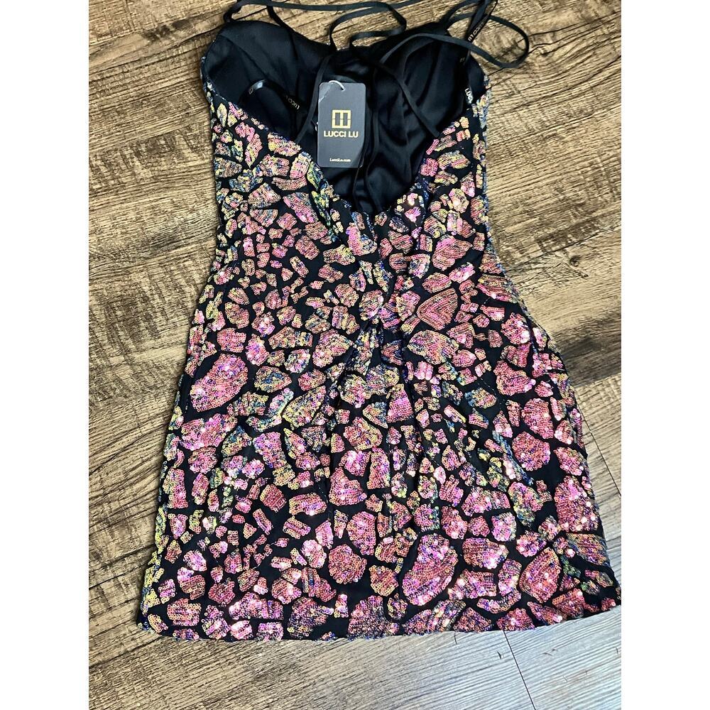 Sparkly Pink & Black Sequin Homecoming Dress  - Size 12 - Picture 3 of 6